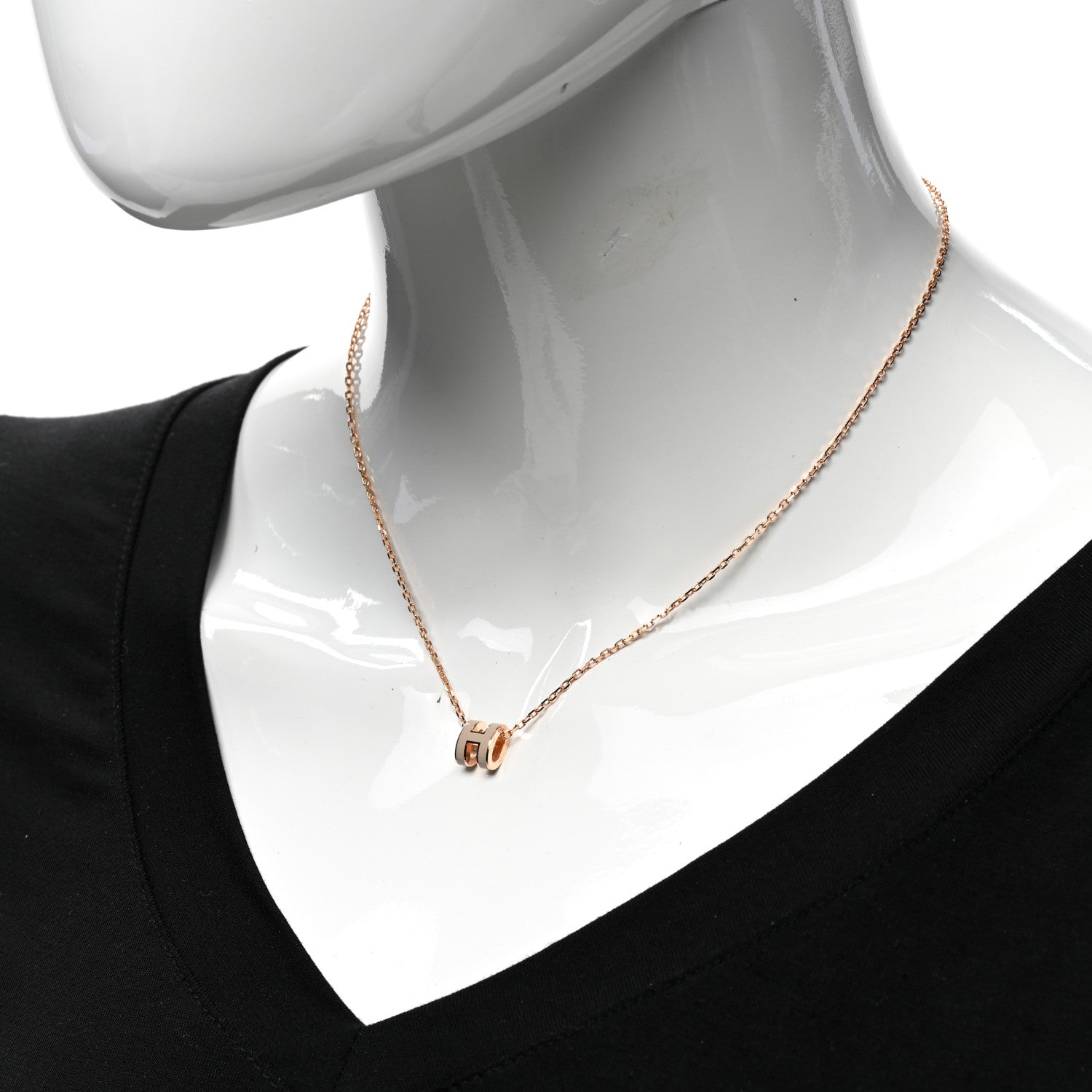Hermes Lacquered Rose Gold Mini Pop H Pendant Necklace Marron Glace 2 of 6