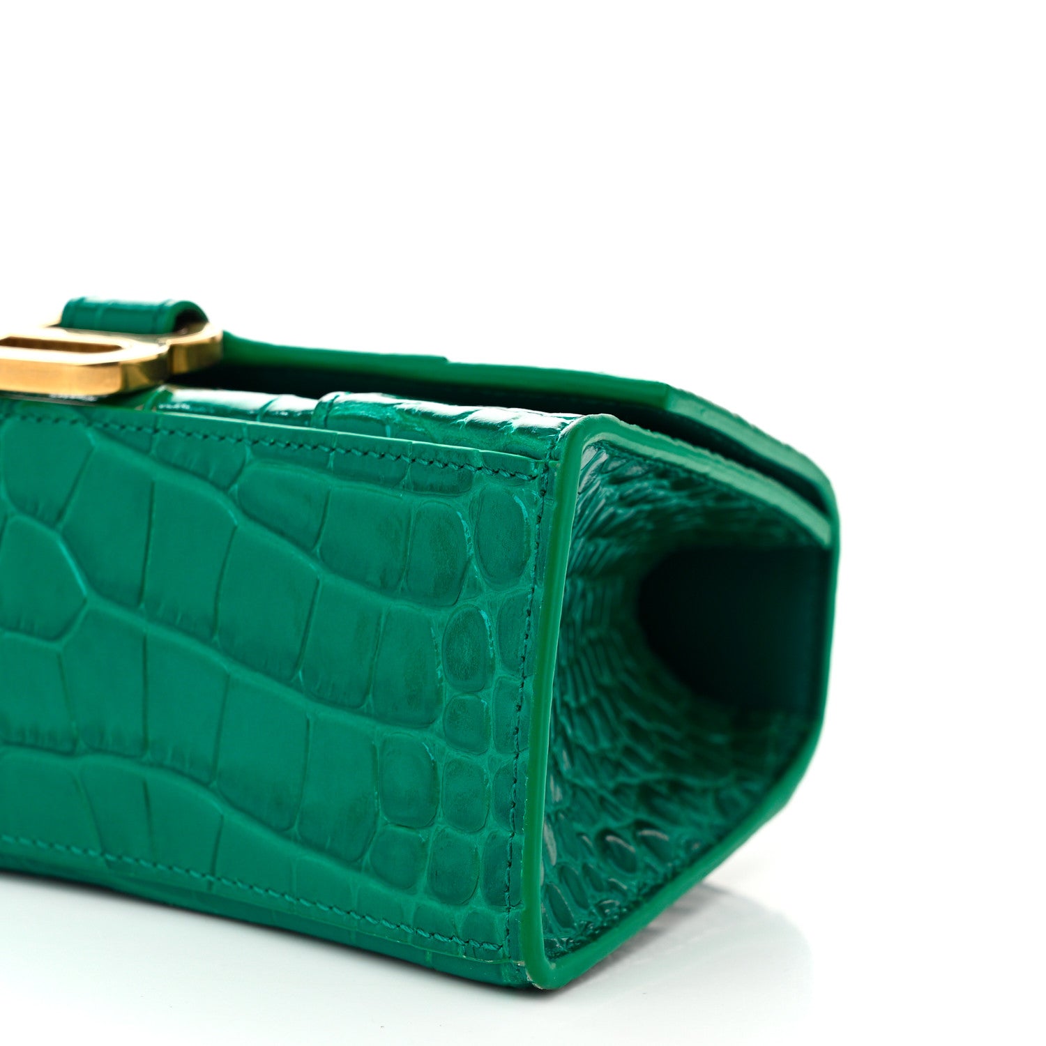 Balenciaga Shiny Calfskin Crocodile Embossed Hourglass Top Handle Bag XS Jade 11 of 11