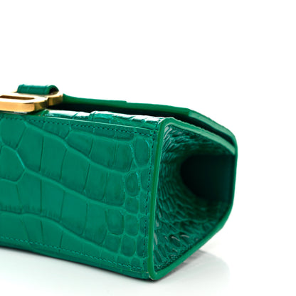 Balenciaga Shiny Calfskin Crocodile Embossed Hourglass Top Handle Bag XS Jade 11 of 11