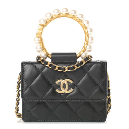 Chanel Lambskin Quilted Pearl Crown Clutch With Chain Black 1 of 12