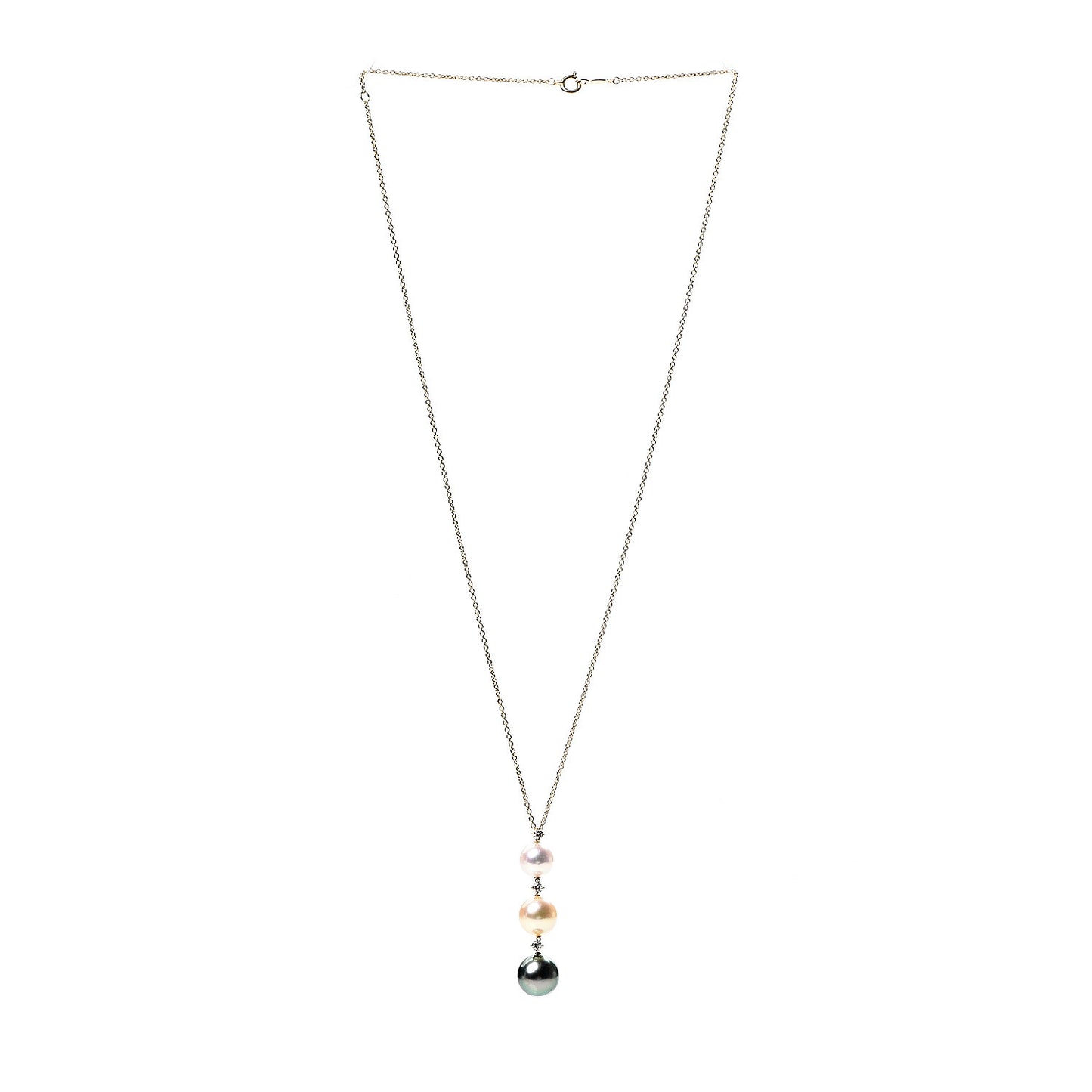 18K Yellow Gold Diamond South Sea Pearls Three Pearl Drop Necklace