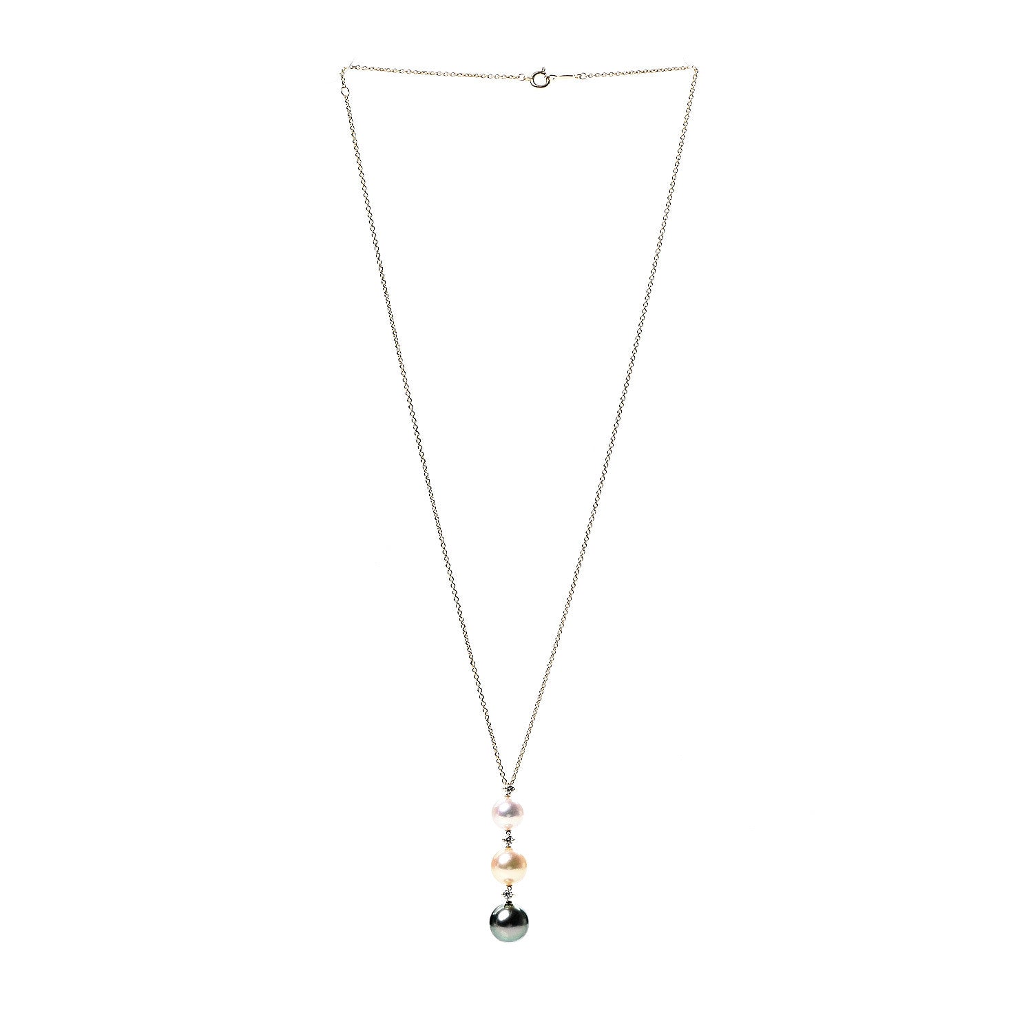 Mikimoto 18K Yellow Gold Diamond South Sea Pearls Three Pearl Drop Necklace 2 of 3
