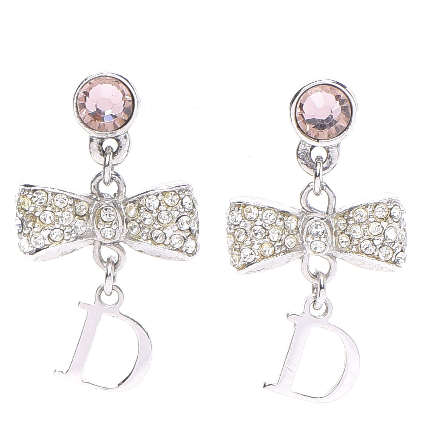 Christian Dior Crystal Bow D Earrings Silver Pink 1 of 3