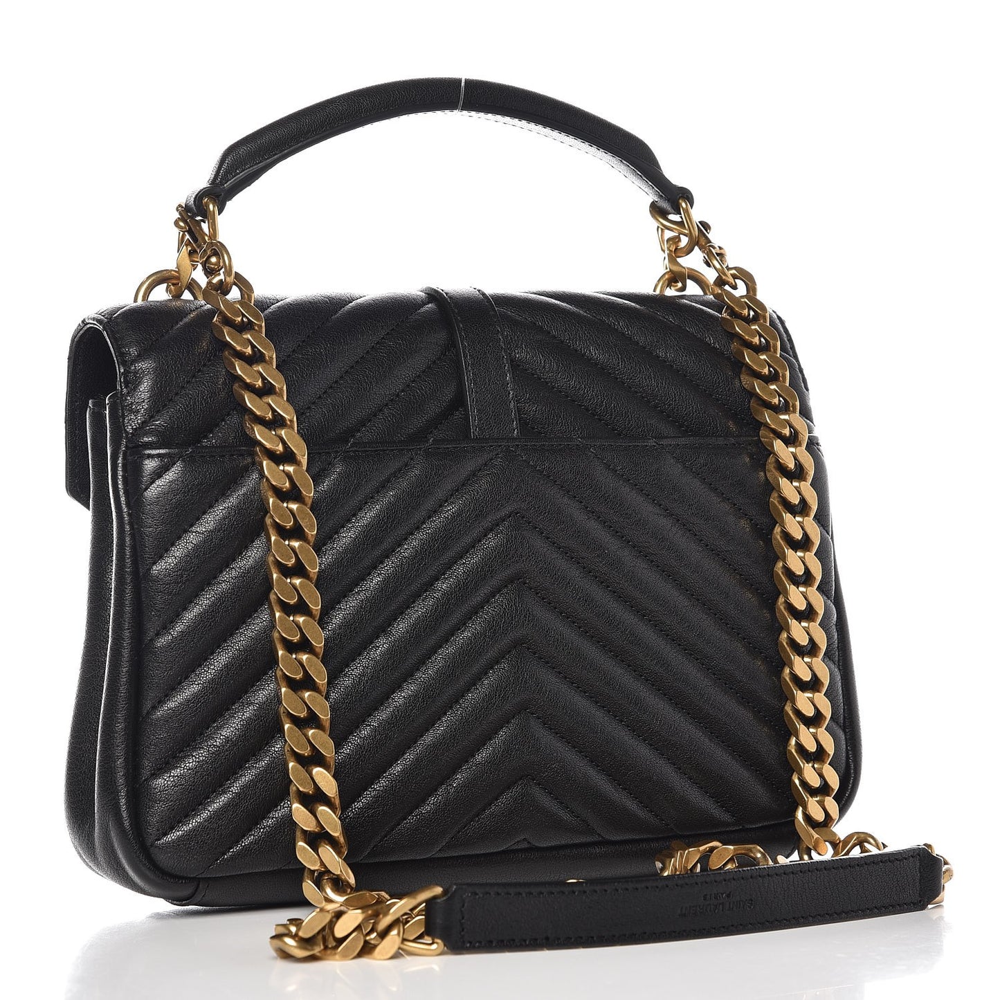 Sheepskin Matelasse Chevron Monogram Medium College Bag Black