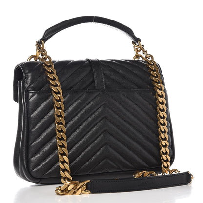 Saint Laurent Sheepskin Matelasse Chevron Monogram Medium College Bag Black 3 of 9