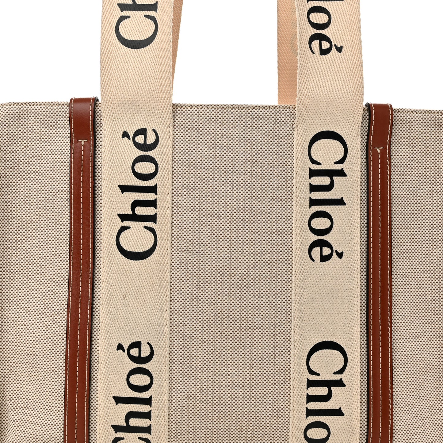 Cotton Calfskin Medium Woody Ribbon Tote White Brown