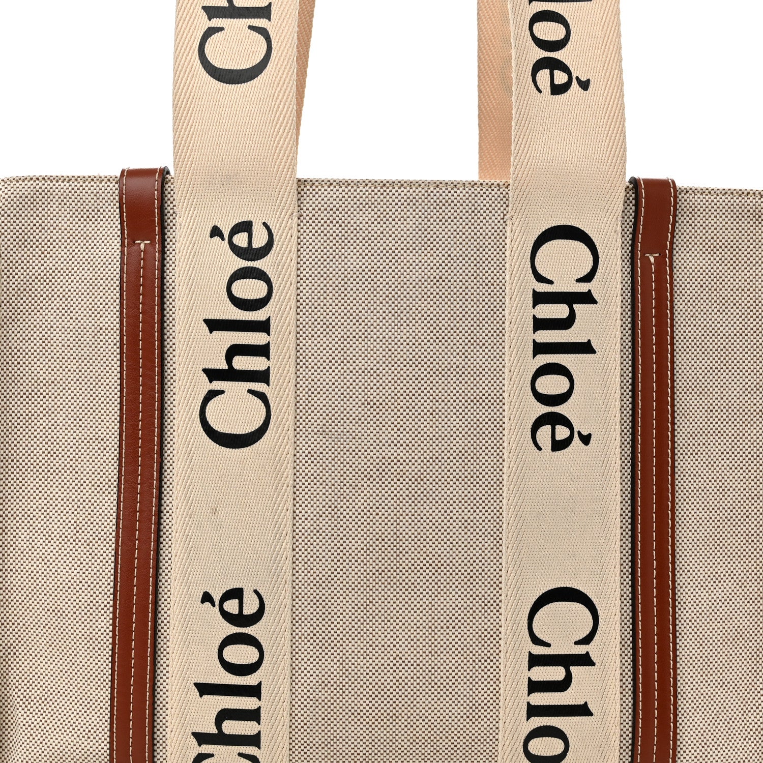 Chloe Cotton Calfskin Medium Woody Ribbon Tote White Brown 9 of 12