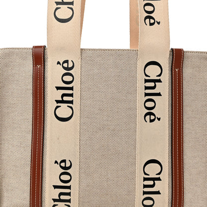 Chloe Cotton Calfskin Medium Woody Ribbon Tote White Brown 9 of 12