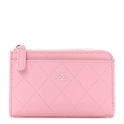 Chanel Lambskin Quilted Zip Card Holder Pink 1 of 8