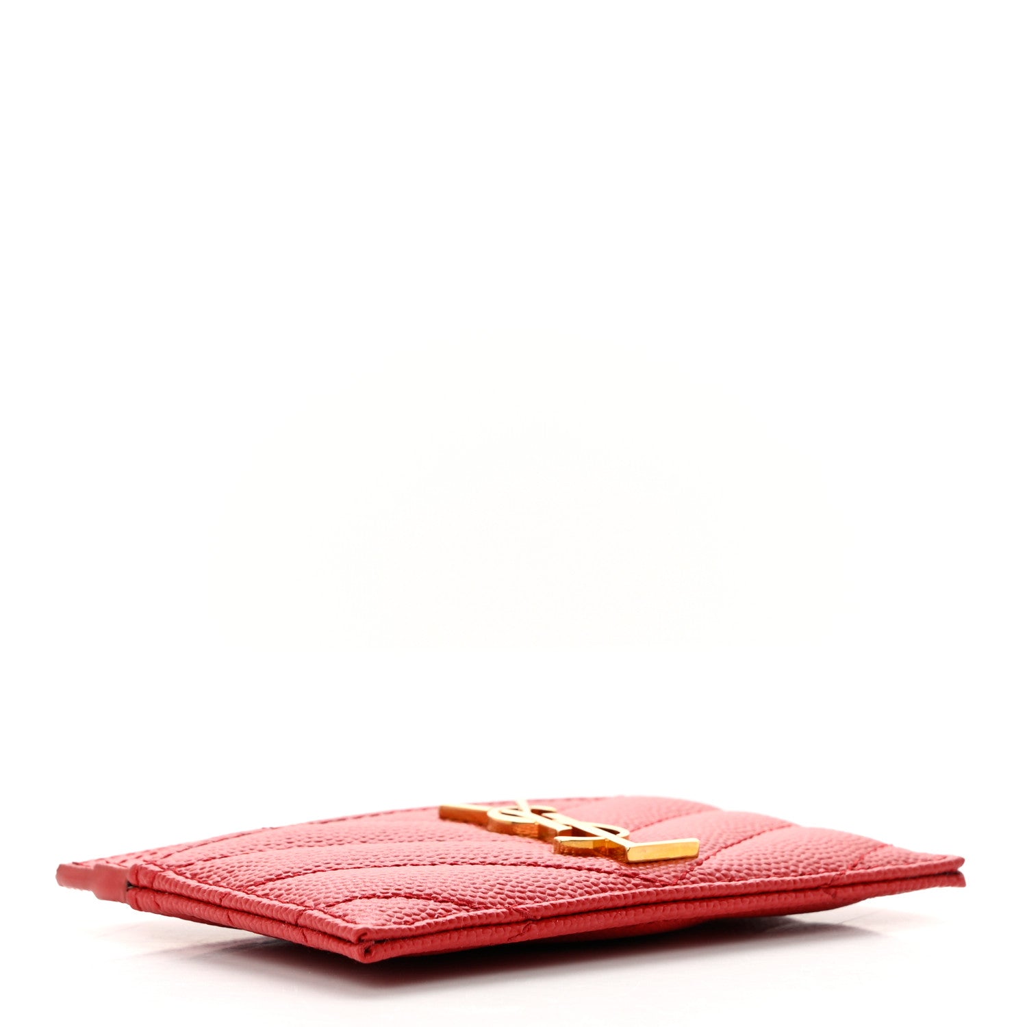 Saint Laurent Grain De Poudre Matelasse Chevron Monogram Credit Card Case New Red 4 of 7