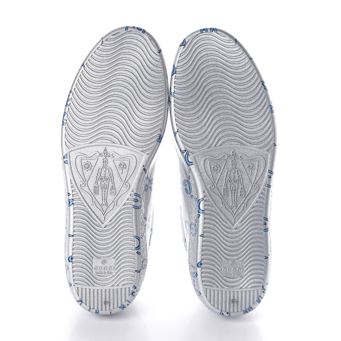 Miro Rubber Wax GucciGhost Print Mens New Ace Sneakers 8.5 Silver
