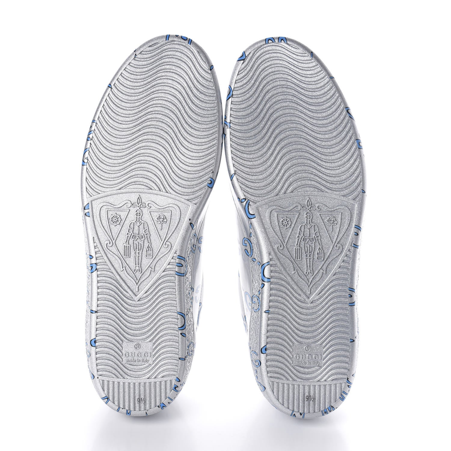 Gucci Miro Rubber Wax GucciGhost Print Mens New Ace Sneakers 8.5 Silver 5 of 10
