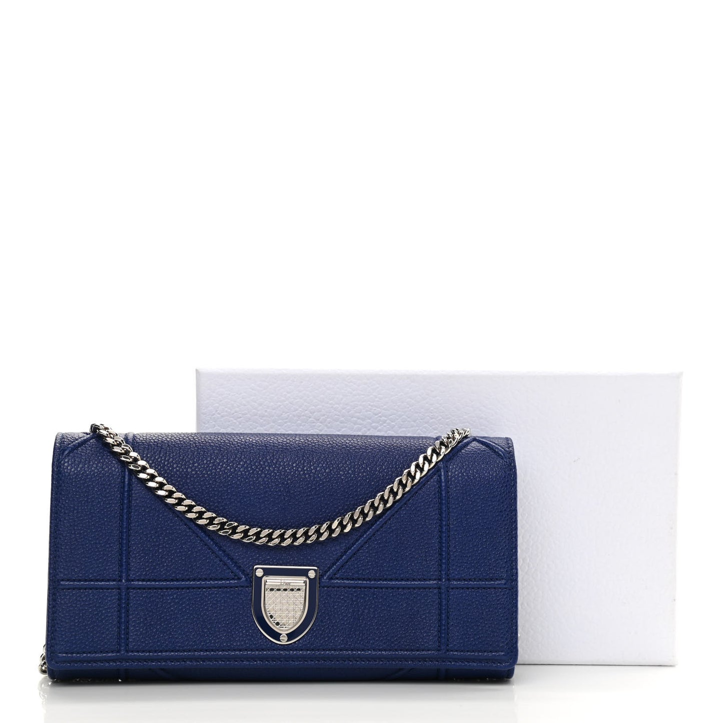 Grained Calfskin Diorama Croisiere Chain Wallet Blue
