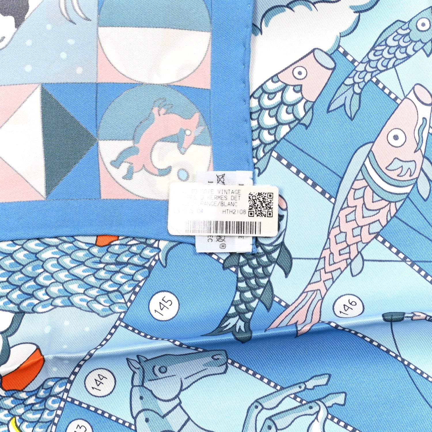 Hermes Silk L'Epopee D'Hermes Detail Scarf 70 Bleu Orange White 2 of 5