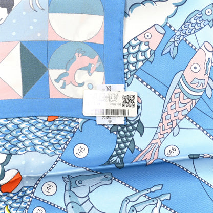 Hermes Silk L'Epopee D'Hermes Detail Scarf 70 Bleu Orange White 2 of 5