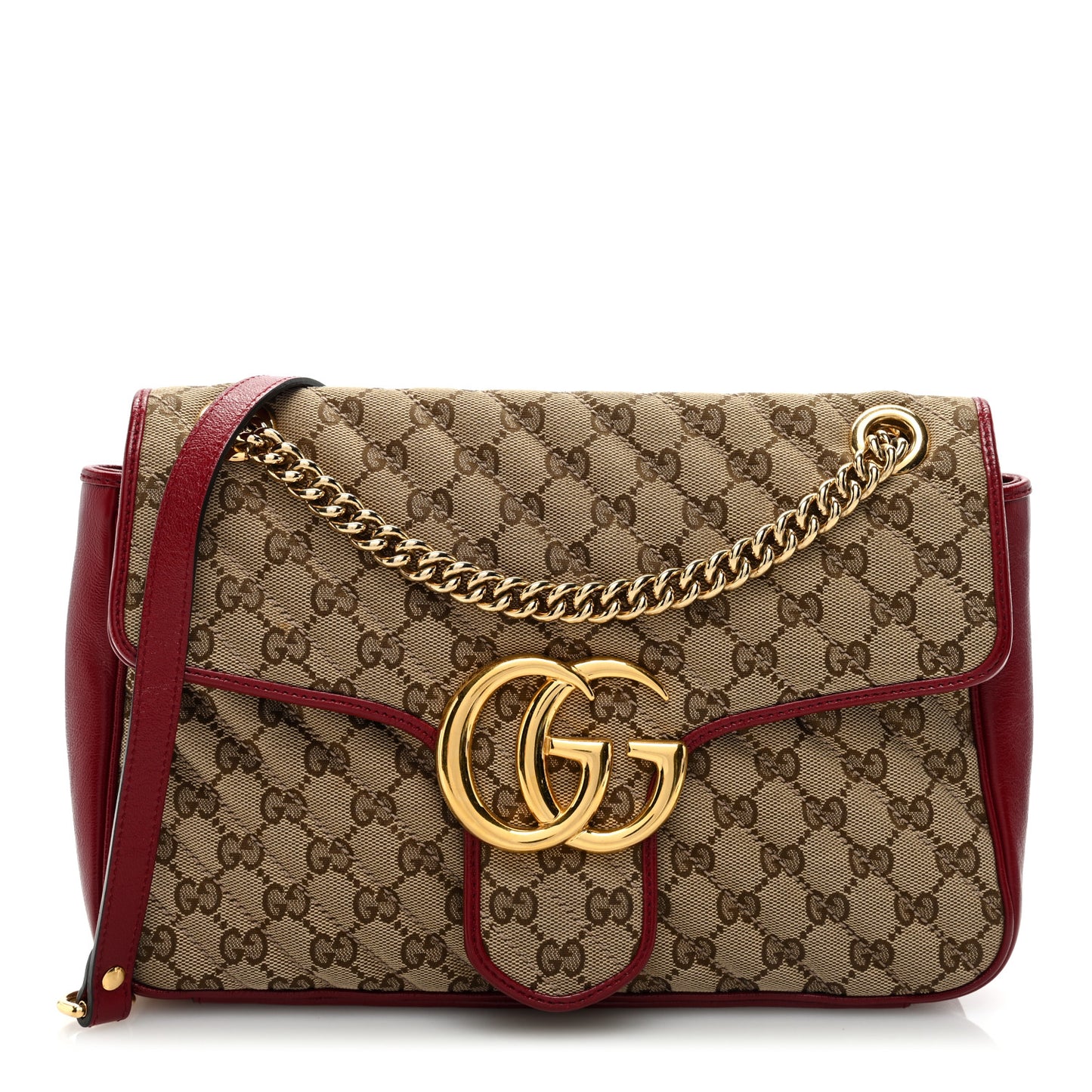 Monogram Azalea Calfskin Matelasse Diagonal Medium GG Marmont Shoulder Bag Beige Ebony New Cherry Red