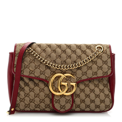 Gucci Monogram Azalea Calfskin Matelasse Diagonal Medium GG Marmont Shoulder Bag Beige Ebony New Cherry Red 1 of 11