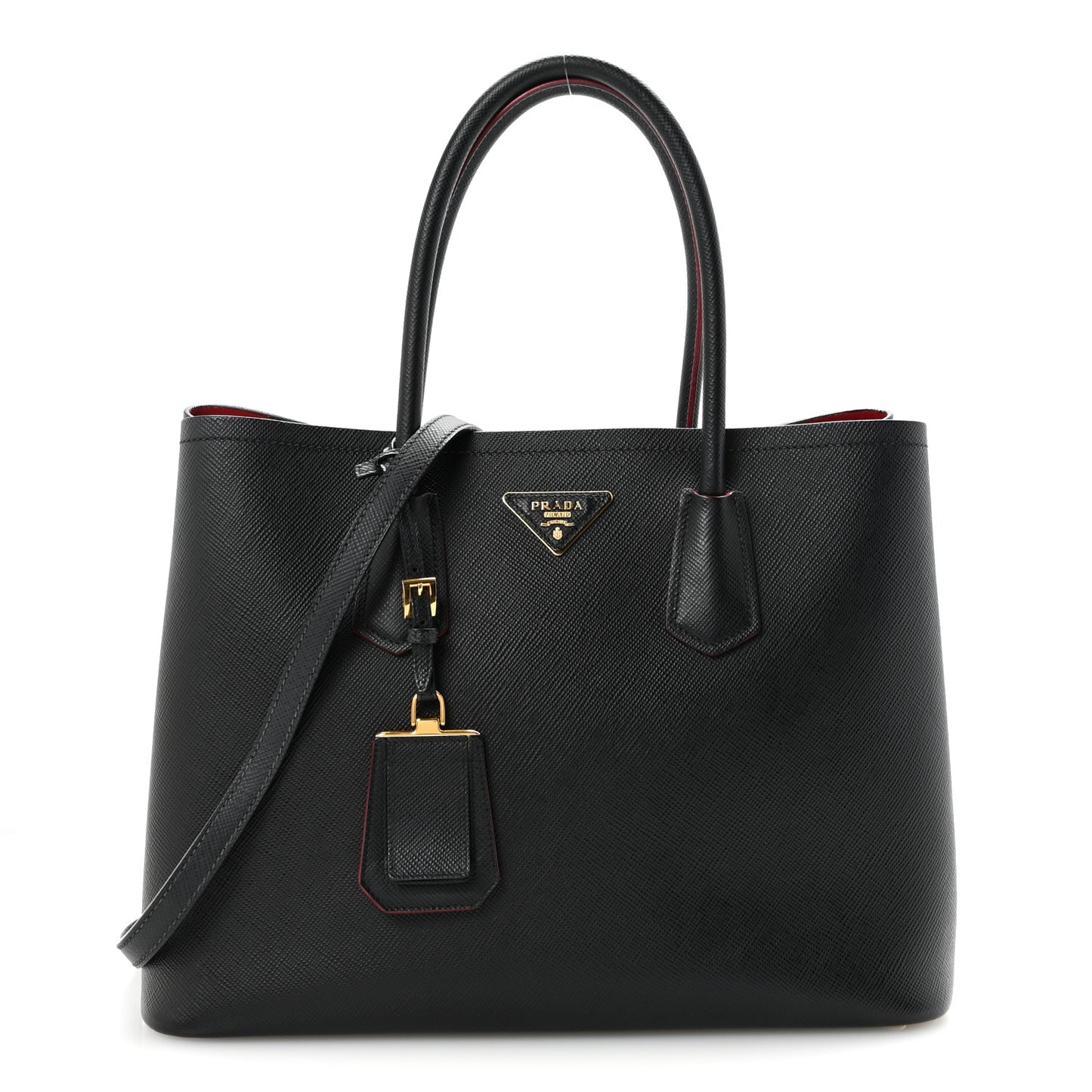 Saffiano Cuir Medium Double Bag Black Fuoco