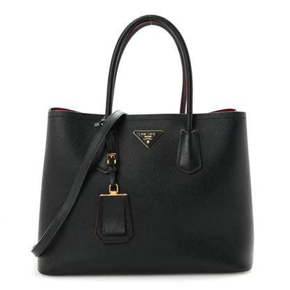 Prada Saffiano Cuir Medium Double Bag Black Fuoco 1 of 9