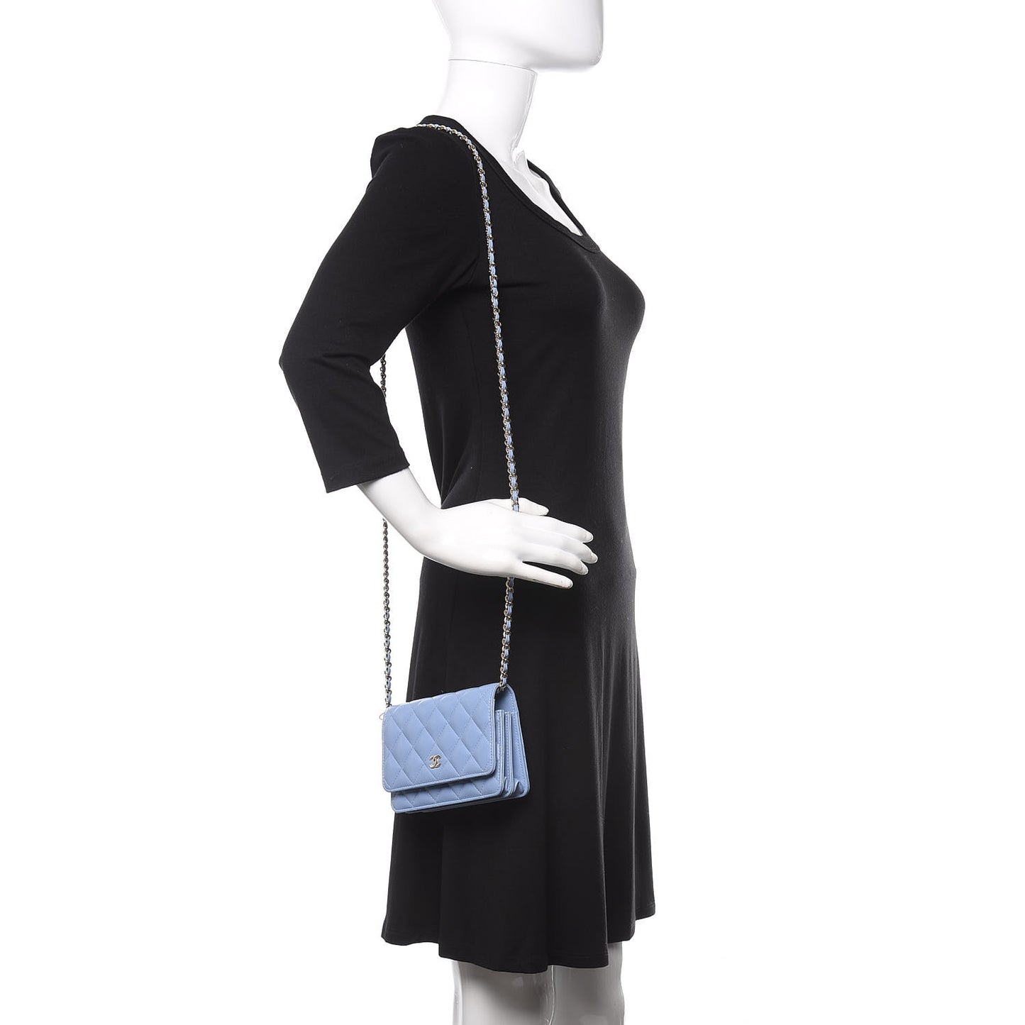 Lambskin Quilted Mini Wallet On Chain WOC Light Blue