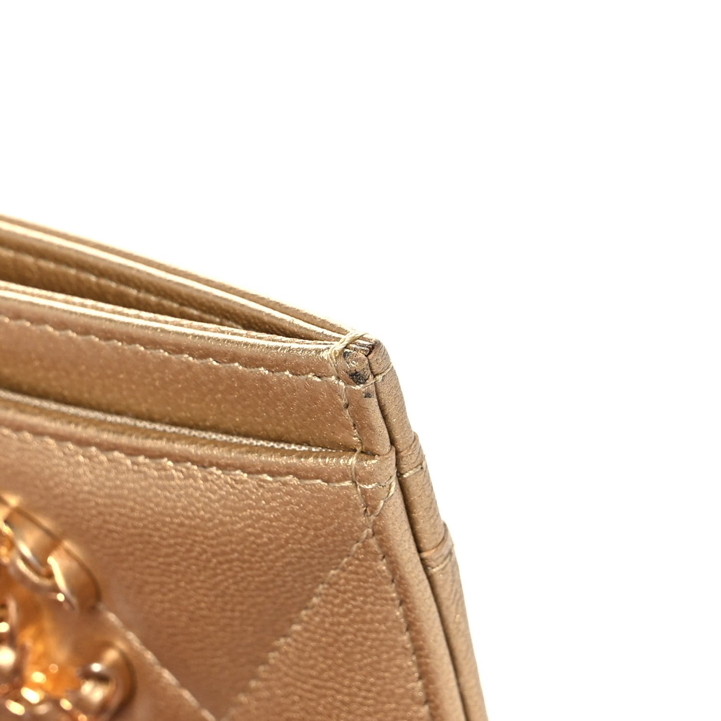Metallic Lambskin Quilted Chanel 19 Card Holder Gold
