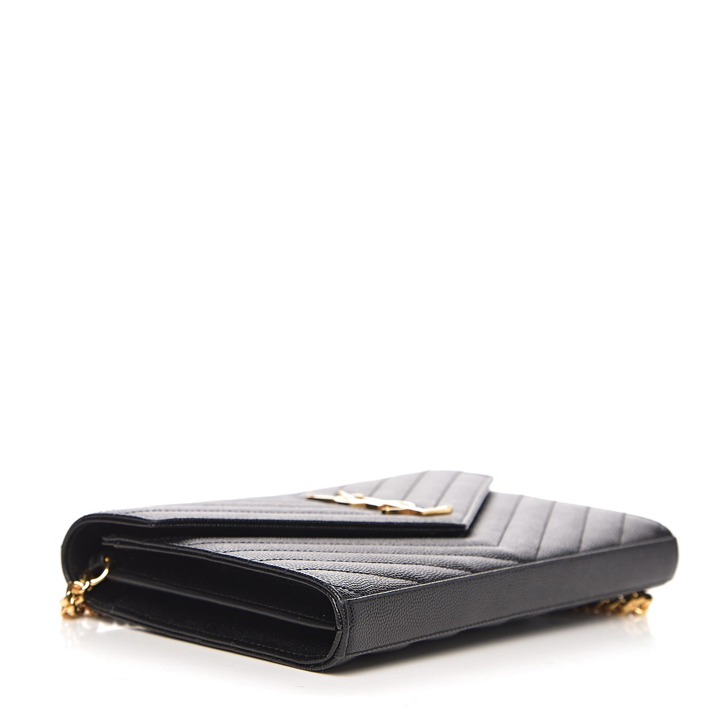 Grain De Poudre Matelasse Chevron Monogram Chain Wallet Black
