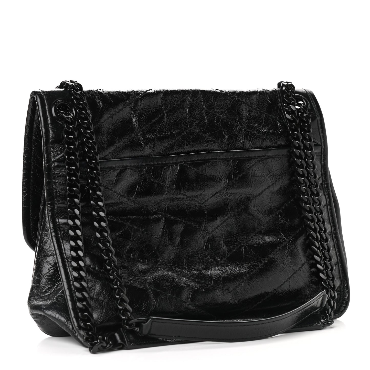 Crinkled Calfskin Matelasse Monogram Medium Niki Chain Satchel Black