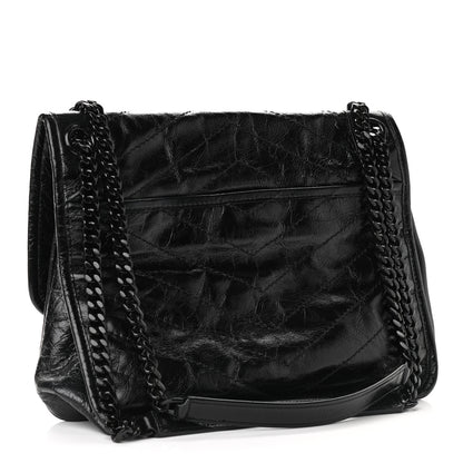 Saint Laurent Crinkled Calfskin Matelasse Monogram Medium Niki Chain Satchel Black 3 of 9