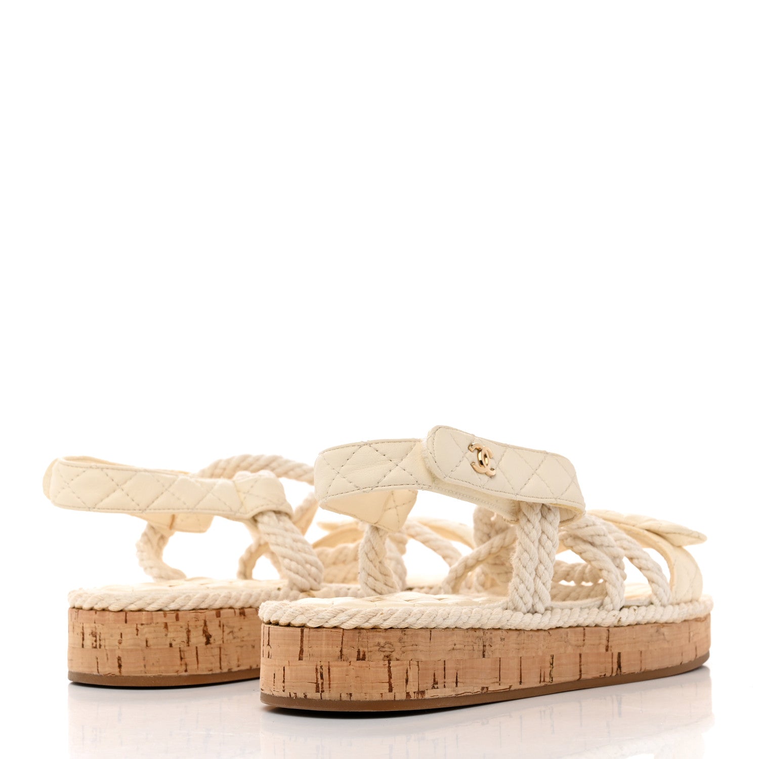 Chanel Cord Lambskin Quilted Logo Sandals 39 White 4 of 9