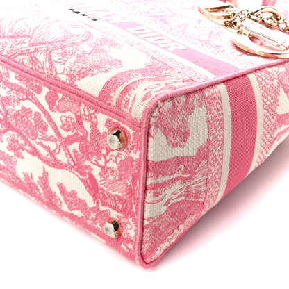 Christian Dior Canvas Toile De Jouy Embroidered Medium Lady D-Lite Peony Pink 10 of 12
