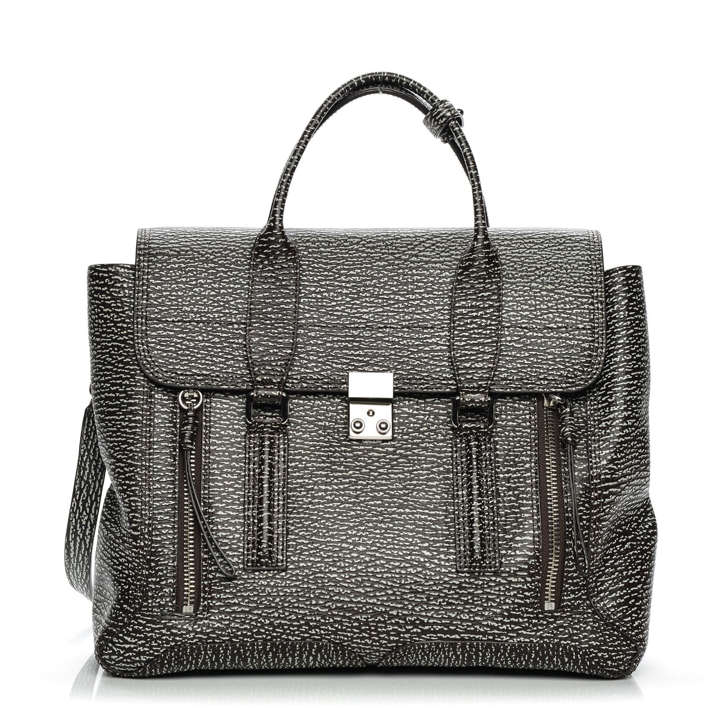 3.1 Textured Calfskin Medium Pashli Satchel Brown White