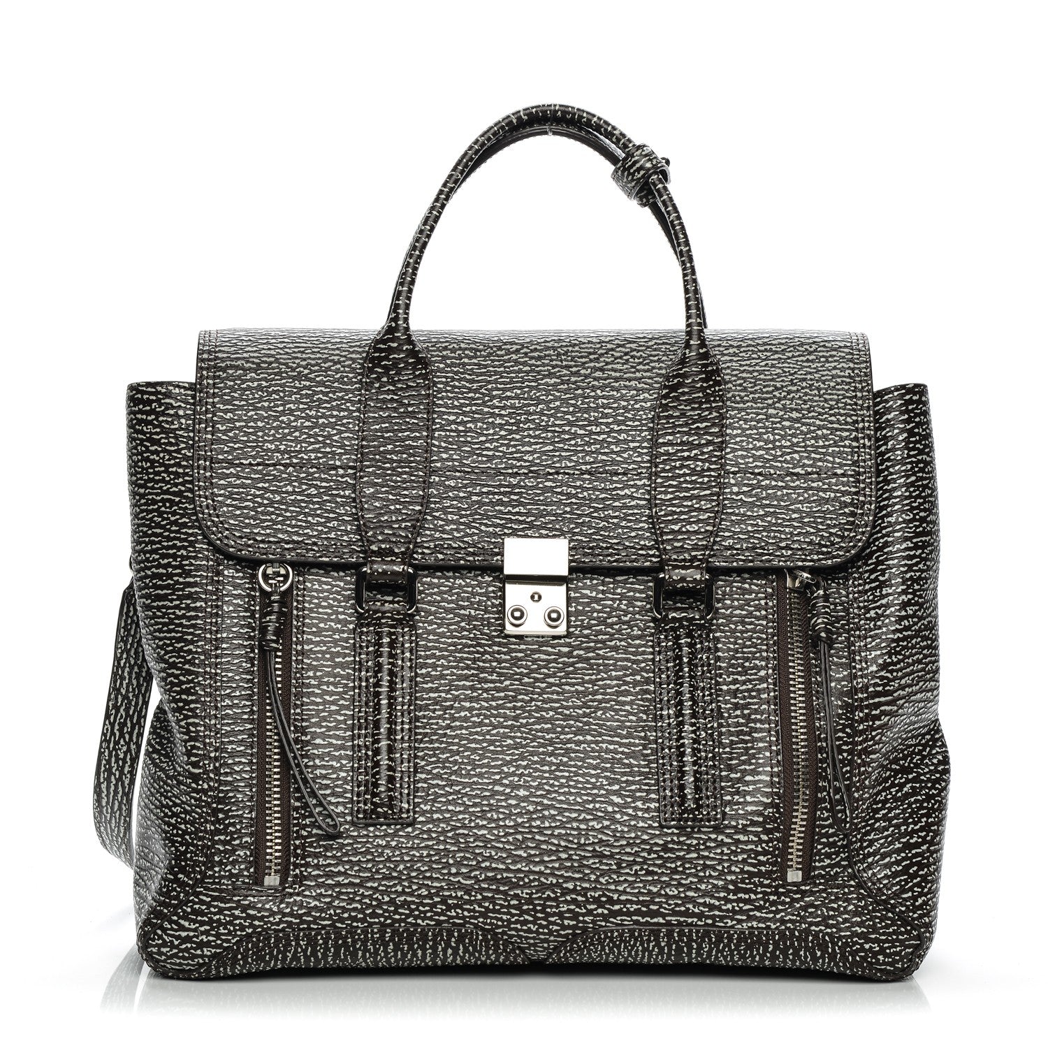 3.1 Phillip Lim 3.1 Textured Calfskin Medium Pashli Satchel Brown White 1 of 7