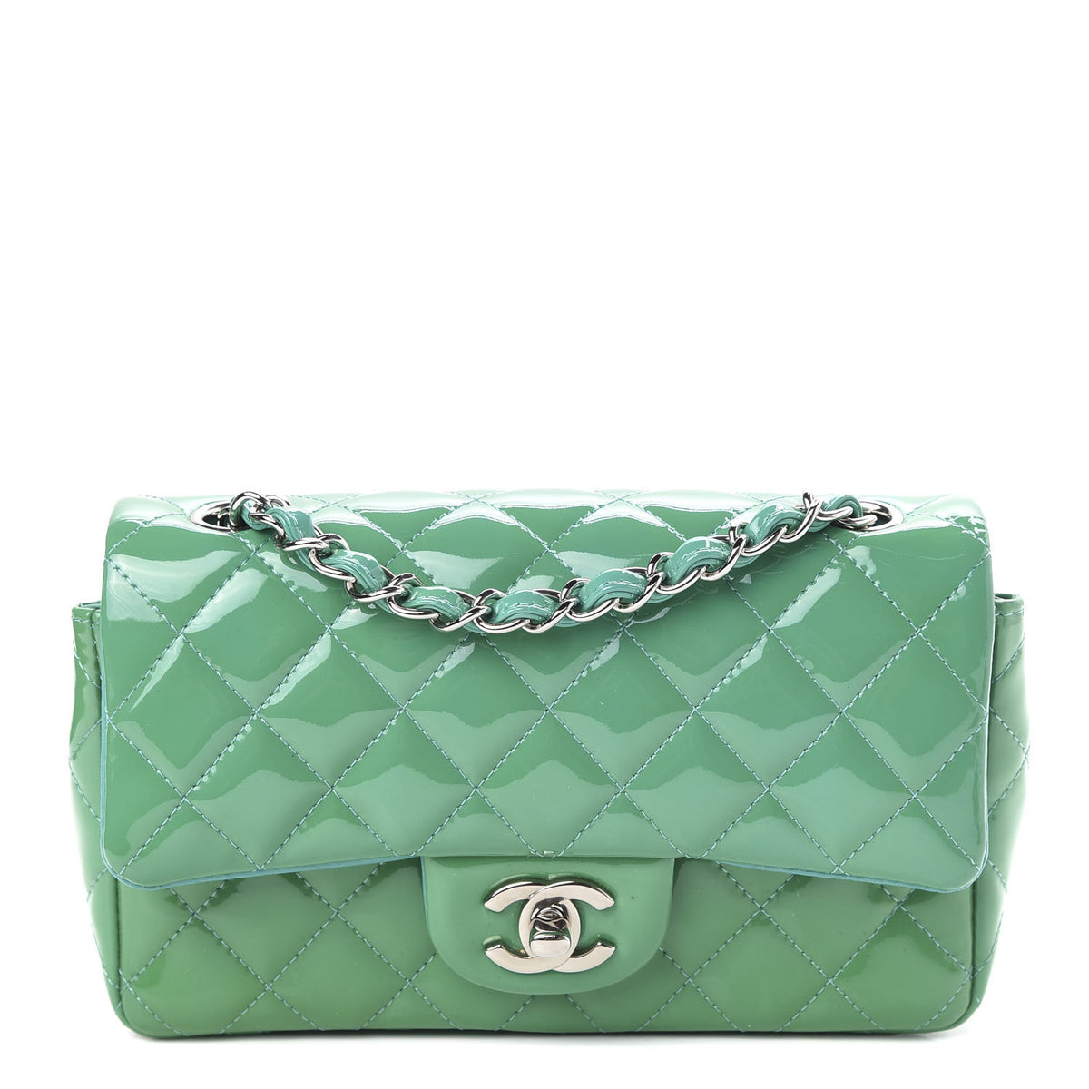 Chanel Patent Calfskin Quilted Mini Rectangular Flap Green 1 of 12