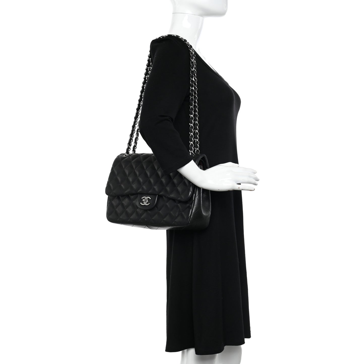 Lambskin Quilted Jumbo Double Flap Black