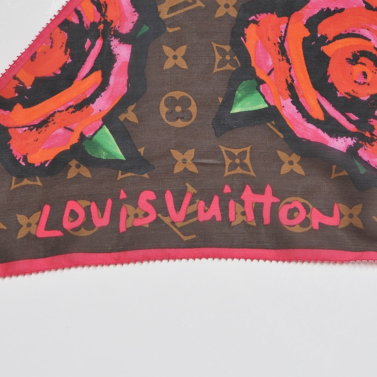 Silk Monogram Roses Scarf Marron