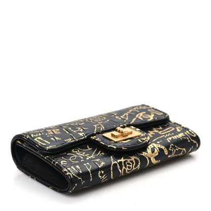 Chanel Calfskin Crocodile Embossed Graffiti Reissue Card Holder Wallet Black Gold 4 of 9