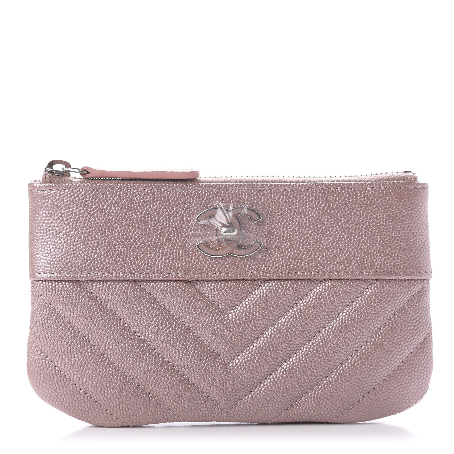 Chanel Metallic Caviar Chevron Quilted Small Vintage Mademoiselle Cosmetic Case Pink 1 of 9