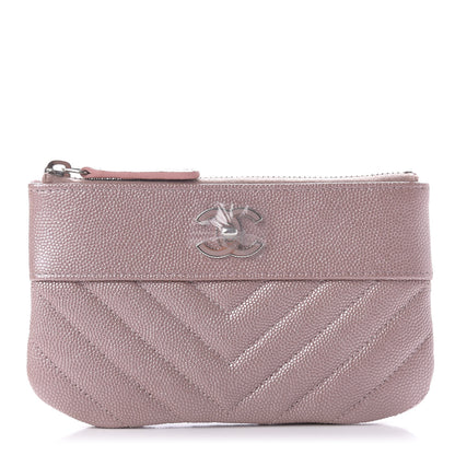 Chanel Metallic Caviar Chevron Quilted Small Vintage Mademoiselle Cosmetic Case Pink 1 of 9