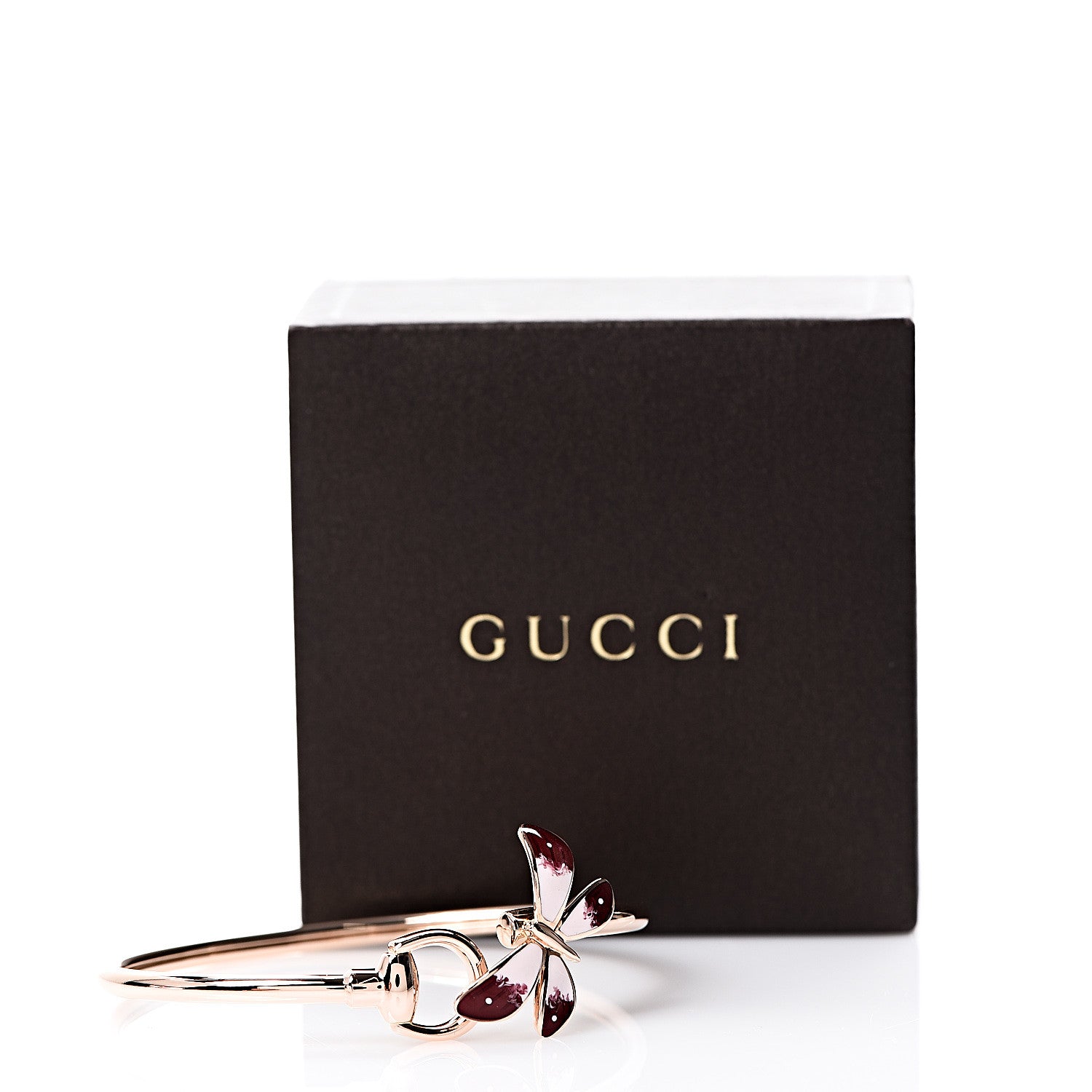 Gucci 18K Rose Gold Enamel Flora Horsebit Bracelet 16 4 of 4