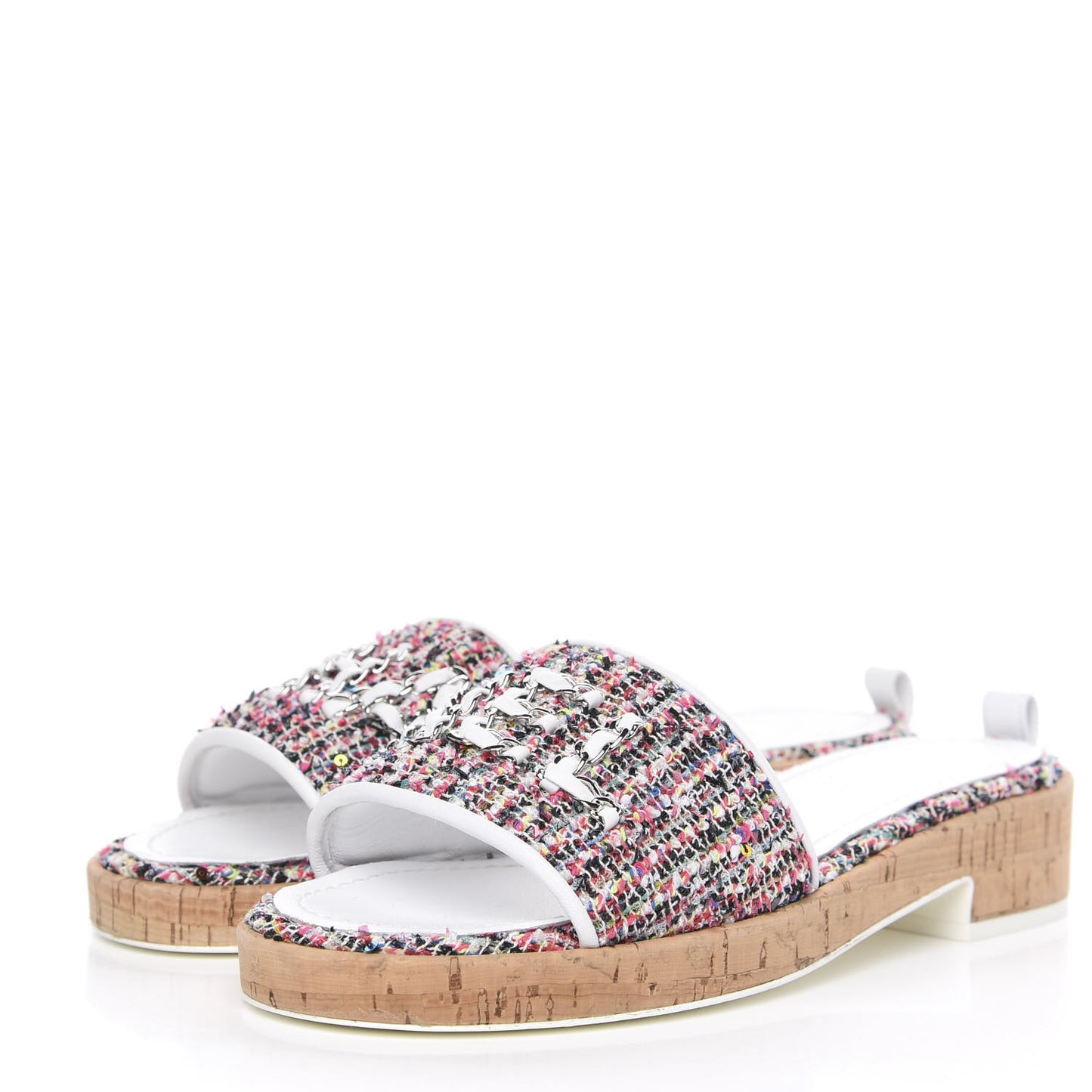 Tweed Cork Mule Sandal 37.5 White Multicolor