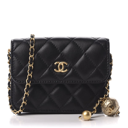 Chanel Lambskin Quilted Pearl Crush Clutch With Chain Black 2 of 11