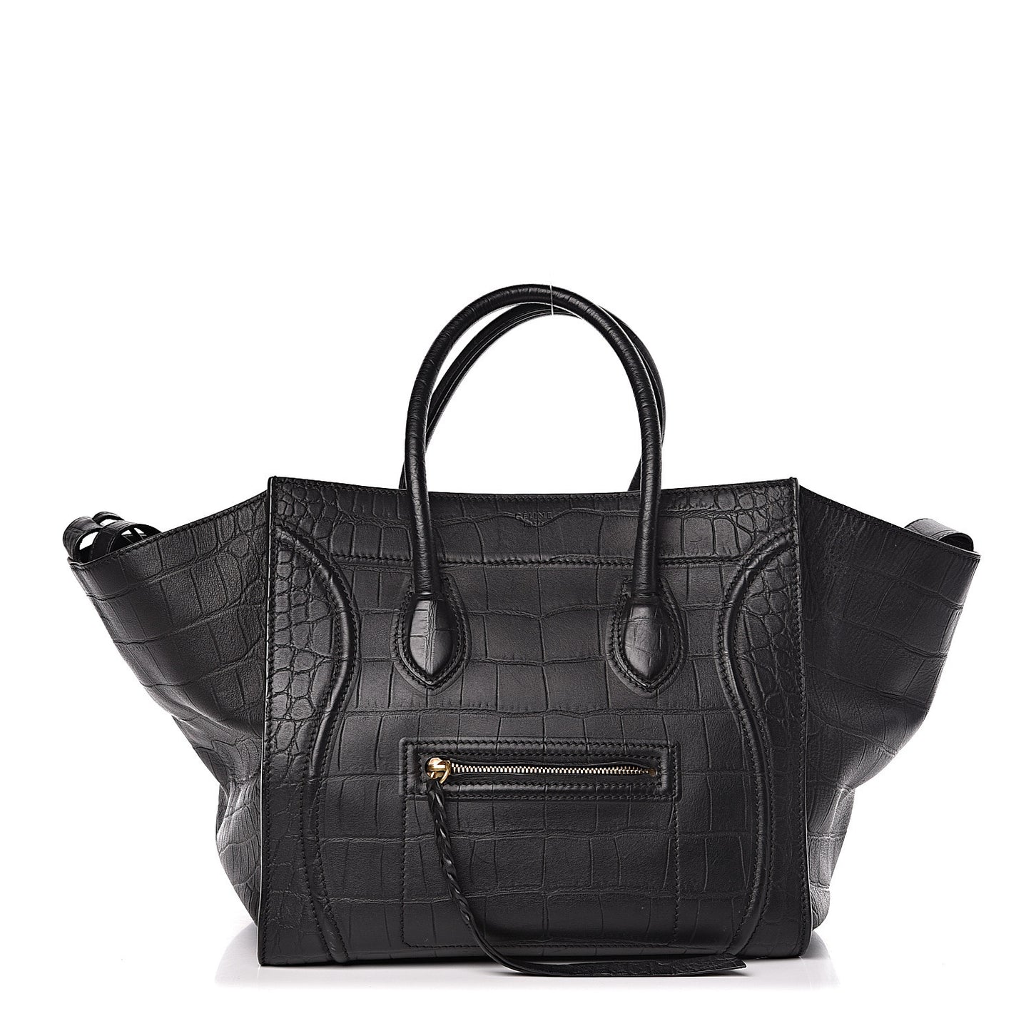 Crocodile Embossed Calfskin Medium Phantom Luggage Black