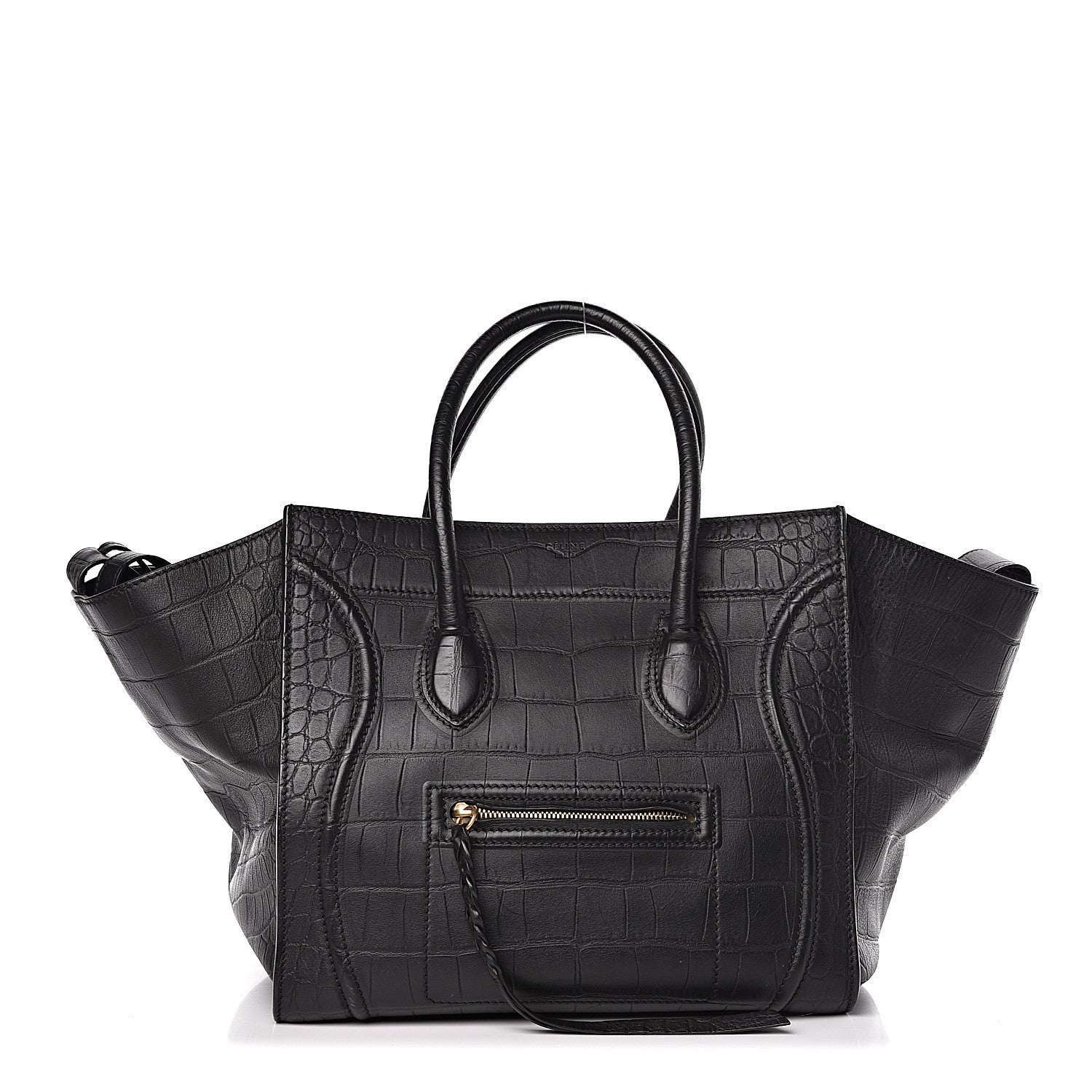Celine Crocodile Embossed Calfskin Medium Phantom Luggage Black 1 of 17
