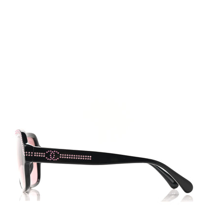 Chanel Acetate Crystal CC Shield Sunglasses 71432A Black Pink 2 of 6