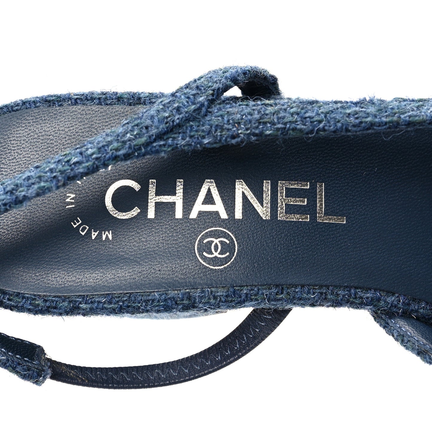 Tweed Grosgrain Cap Toe CC Slingback Pumps 38.5 Blue Black