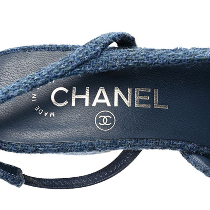 Chanel Tweed Grosgrain Cap Toe CC Slingback Pumps 38.5 Blue Black 7 of 7
