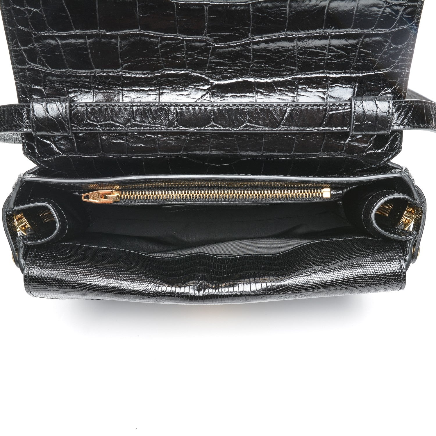 Alexander Wang Crocodile Embossed Patent Calfskin Tri-Fold Shoulder Bag Black 11 of 12
