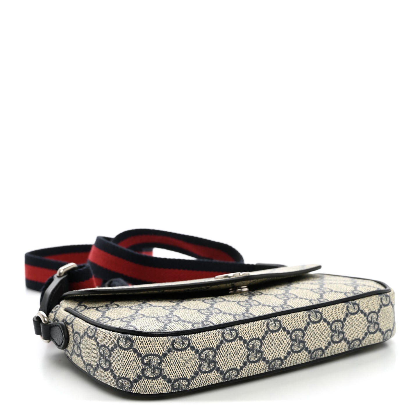 GG Supreme Monogram Textured Dollar Calfskin Web Mini Ophidia Envelope Shoulder Bag Beige Blue