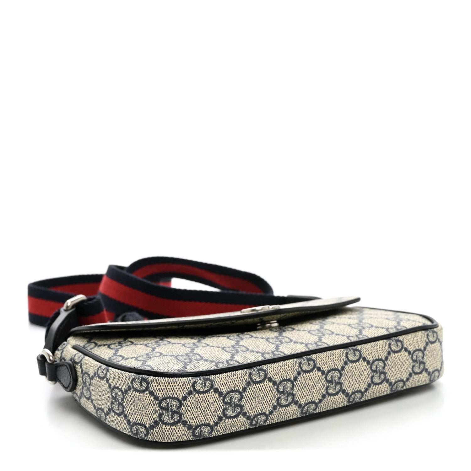 Gucci GG Supreme Monogram Textured Dollar Calfskin Web Mini Ophidia Envelope Shoulder Bag Beige Blue 4 of 10