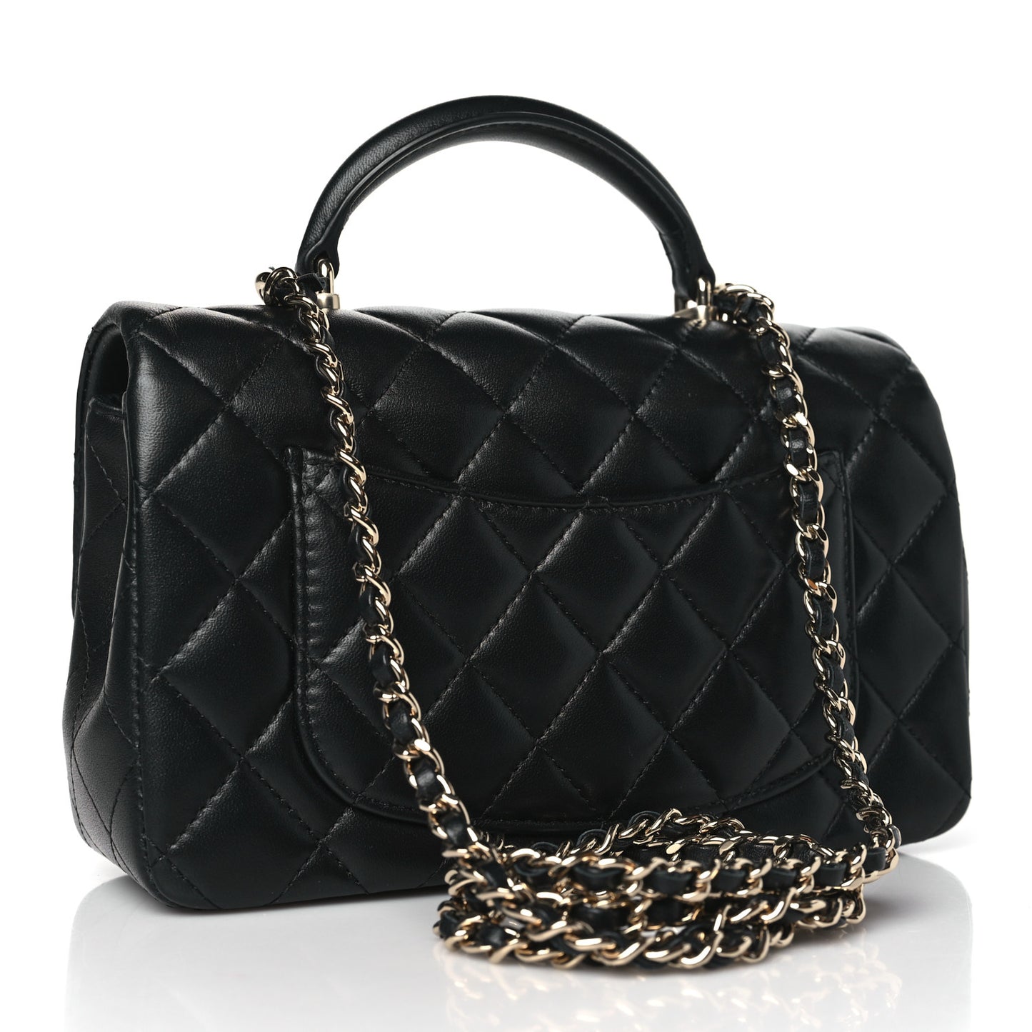 Lambskin Quilted Mini Top Handle Rectangular Flap Black